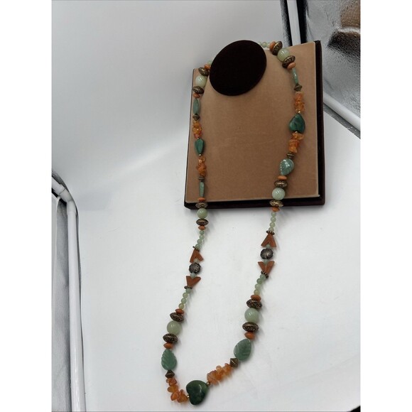 Vintage Leonard Craig Designer Necklace Real Stone Green Leaves Heart Longline - Picture 1 of 7